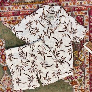 Stitch & Stone Cream & Brown Palm Tree Beachy Guaze Button Down & Shorts Set